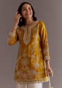 Yellow Embroidered Short Kurta With Silk Satin Dhoti