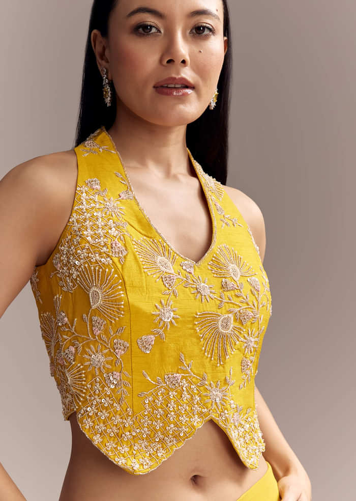 Yellow Georgette Embellished Jumpsuit With Cutdana Work
