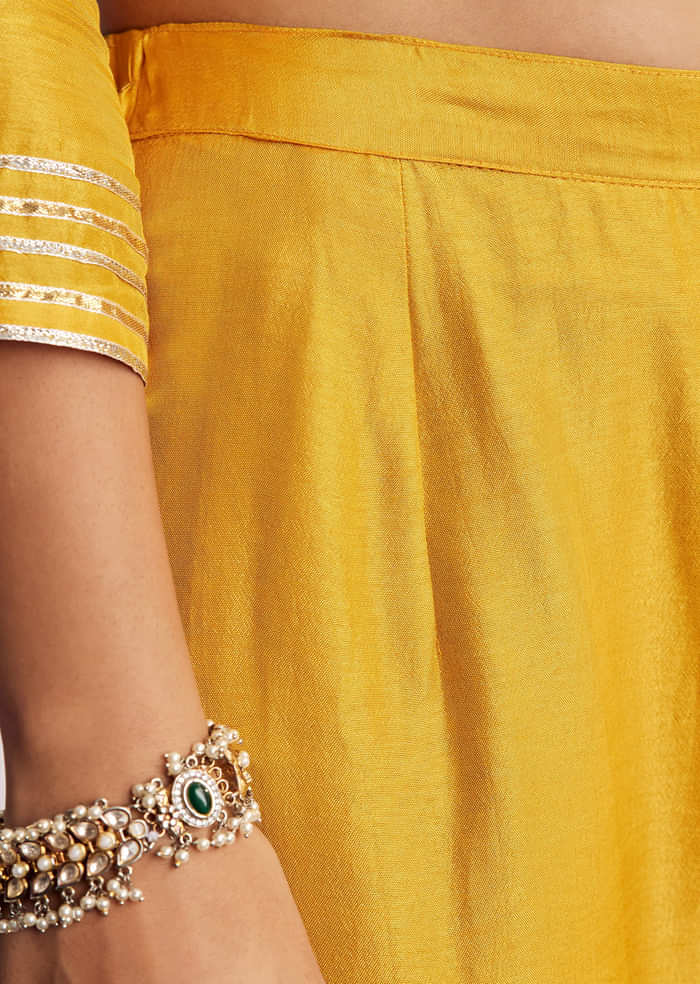 Yellow Gotta Work Kurta Sharara Suit In Russian Silk