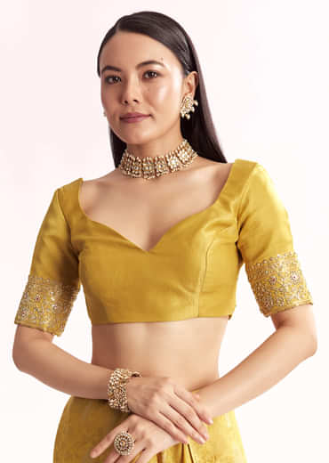 Yellow Jacquard Silk Saree With Woven Brocade Zari Work
