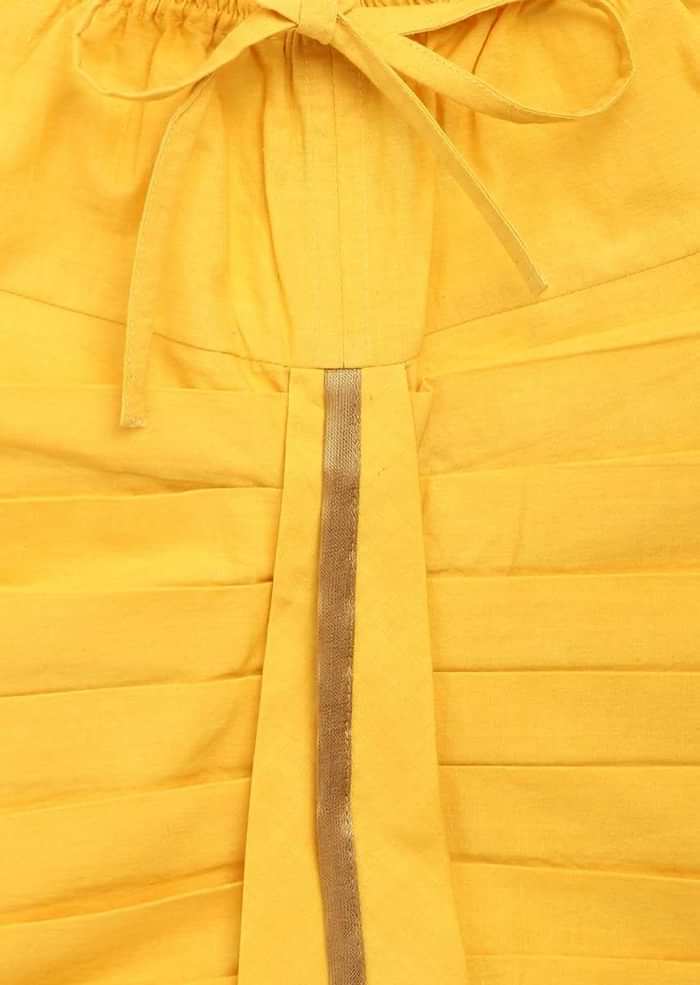 Kalki Boys Yellow Kurta And Dhoti Set In Chanderi Cotton Silk With Zari Embroidered Floral Butti Work By Tiber Taber