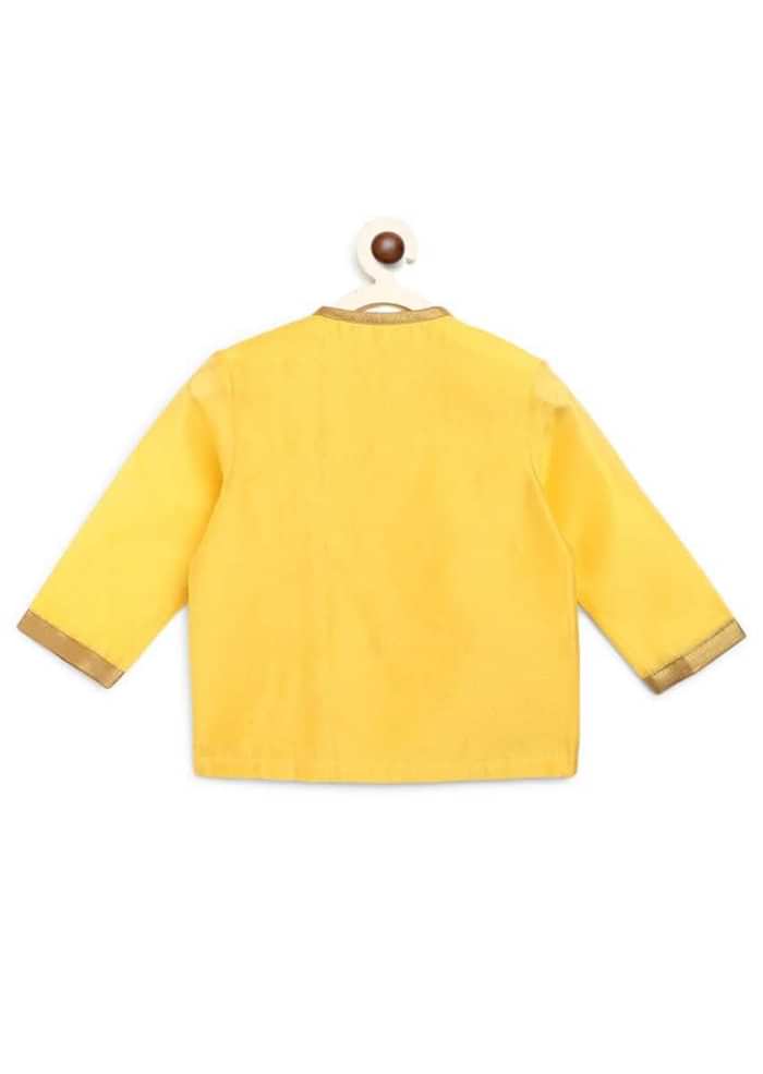 Kalki Boys Yellow Kurta And Dhoti Set In Chanderi Cotton Silk With Zari Embroidered Floral Butti Work By Tiber Taber