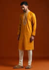 Yellow Kurta Set For Men With Thread Embroidery