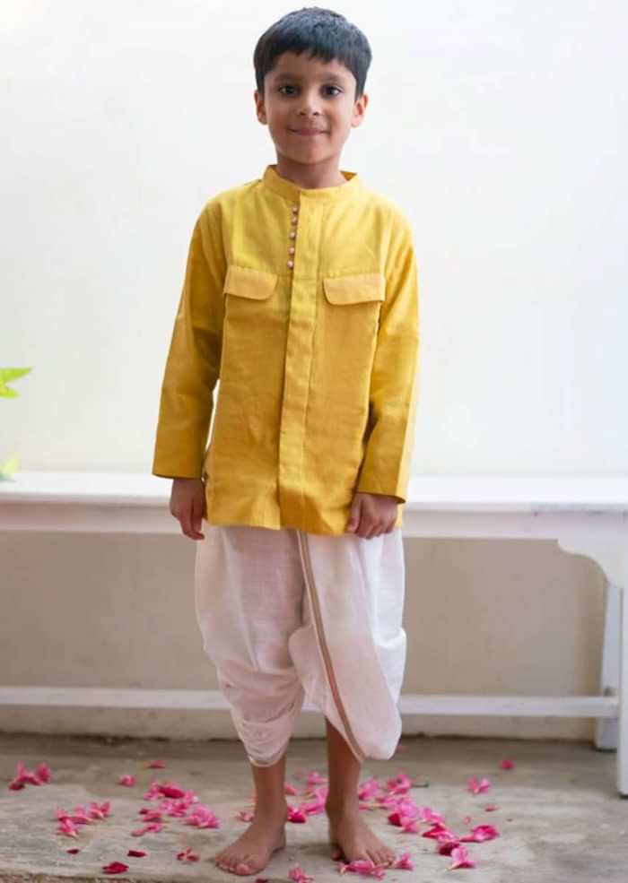 Kalki Boys Yellow Kurta Shirt With Contrast Potli Buttons And Dhoop Chau Pocket Details Love The World Today