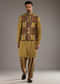 Yellow Linen Kurta Jacket Set For Men With Hand Block Ajrakh Print