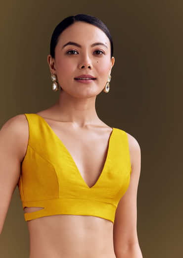 Yellow Organza Saree With Floral Print And Beaded Border