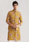 Yellow Pashmina Jacket Kurta Set With Stone Work