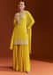 Yellow Printed Chinon Sharara Set With Cut Dana And Sequins