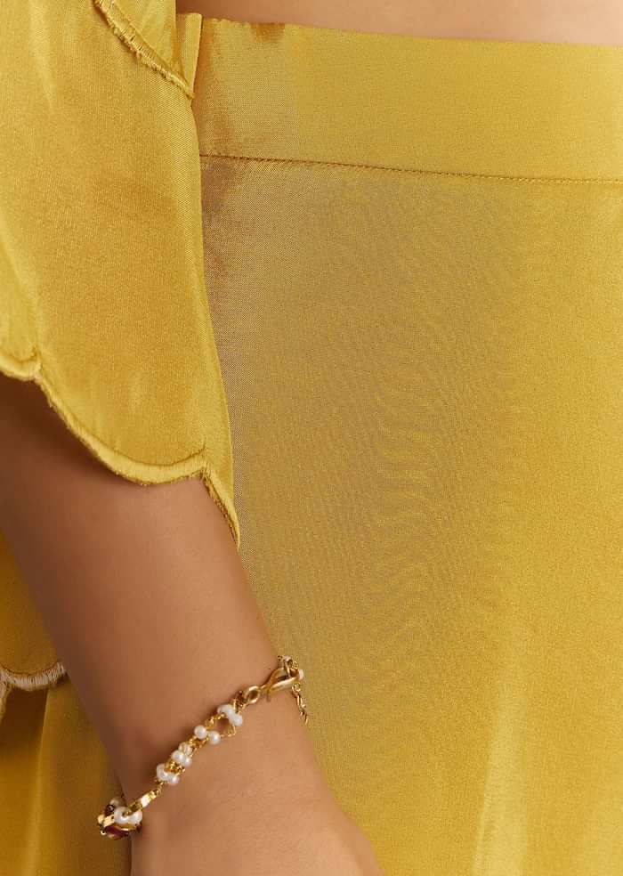 Yellow Resham Embroidered Kurta Dhoti Set With Draped Dupatta And Belt