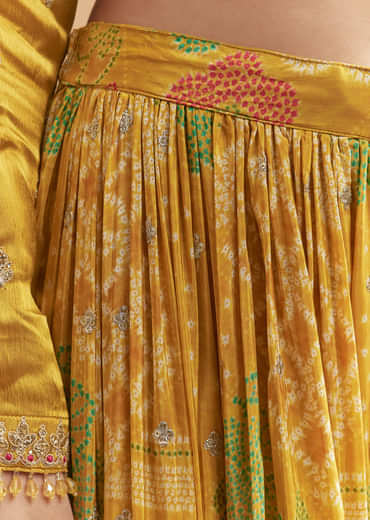 Yellow Satin Palazzo Suit With Gota And Cutdana Work