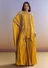 Yellow Sharara Set With Zari Cape