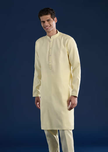 Yellow Silk Jacket Kurta Set with Mirror Embroidery