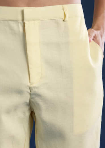 Yellow Silk Jacket Kurta Set with Mirror Embroidery