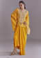 Yellow Silk Kaftan Top And Drape Skirt Set With Leheriya Print