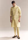 Yellow Silk Kurta Jacket Set For Men With Heavy Embroidery