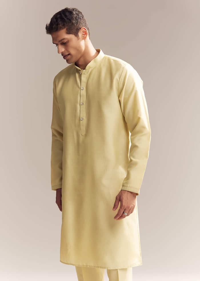 Yellow Silk Kurta Jacket Set For Men With Heavy Embroidery