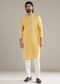 Yellow Silk Kurta Set For Men With Mirror Work