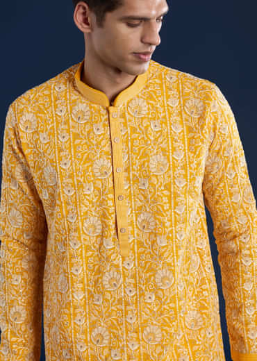 Yellow Silk Kurta Set with Dupatta
