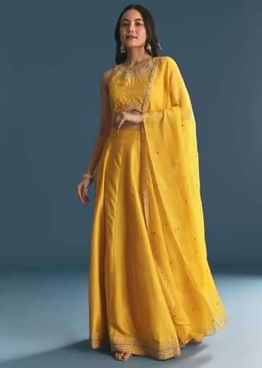 Yellow Silk Lehenga Choli With Zari And Sequins Work