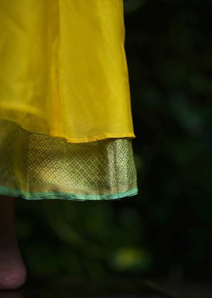Kalki Girls Yellow Sleeveless Dress In Hand Woven Cotton Silk With Tie Up In The Back By Love The World Today