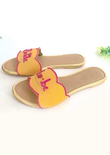 Yellow Slider Flats With Fuchsia Pink Colored Bride To Be Text And Scalloped Edge Online By Sole House