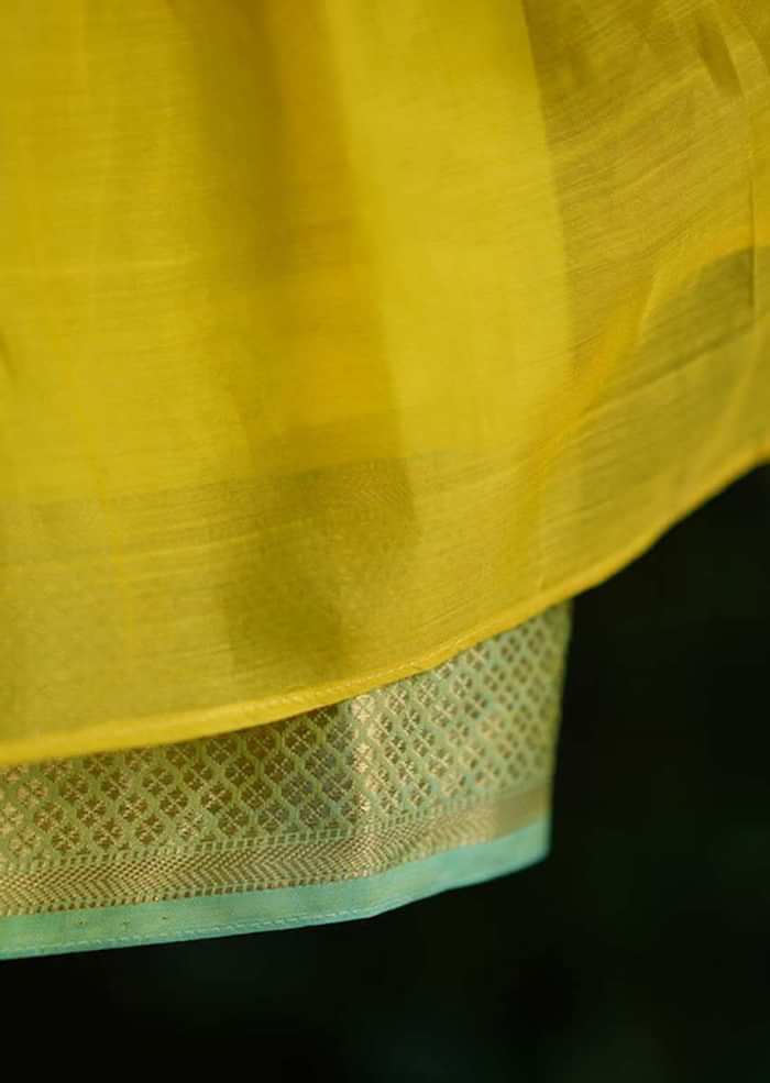 Kalki Girls Yellow Tiered Dress In Cotton Silk With Adjustable Green Tie Ups On The Shoulder By Love The World Today