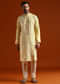 Yellow Viscose Kurta Set For Men With Resham Work