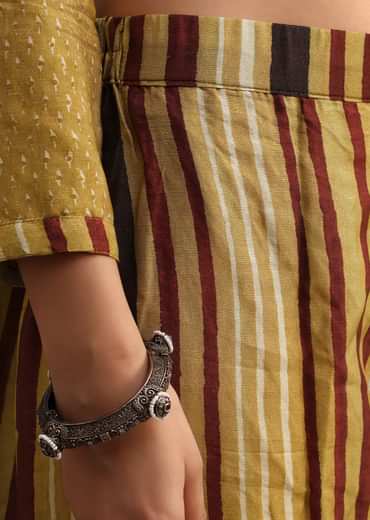 Mehendi Green Ajrakh Printed Kurta Set With Leheriya Dupatta