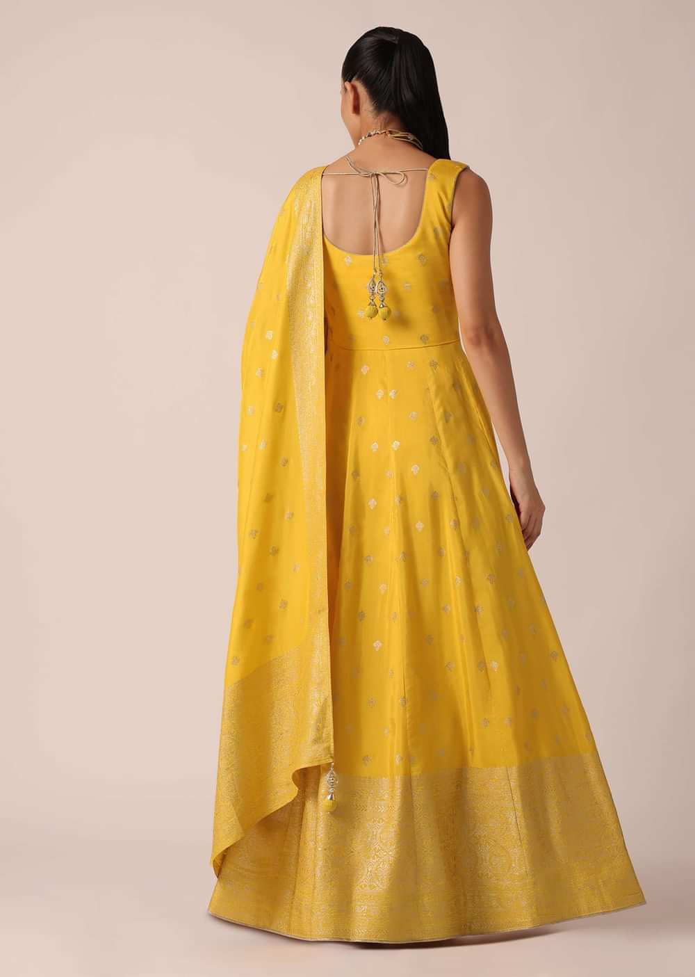 Yellow Anarkali Set in Silk With Sequin Work