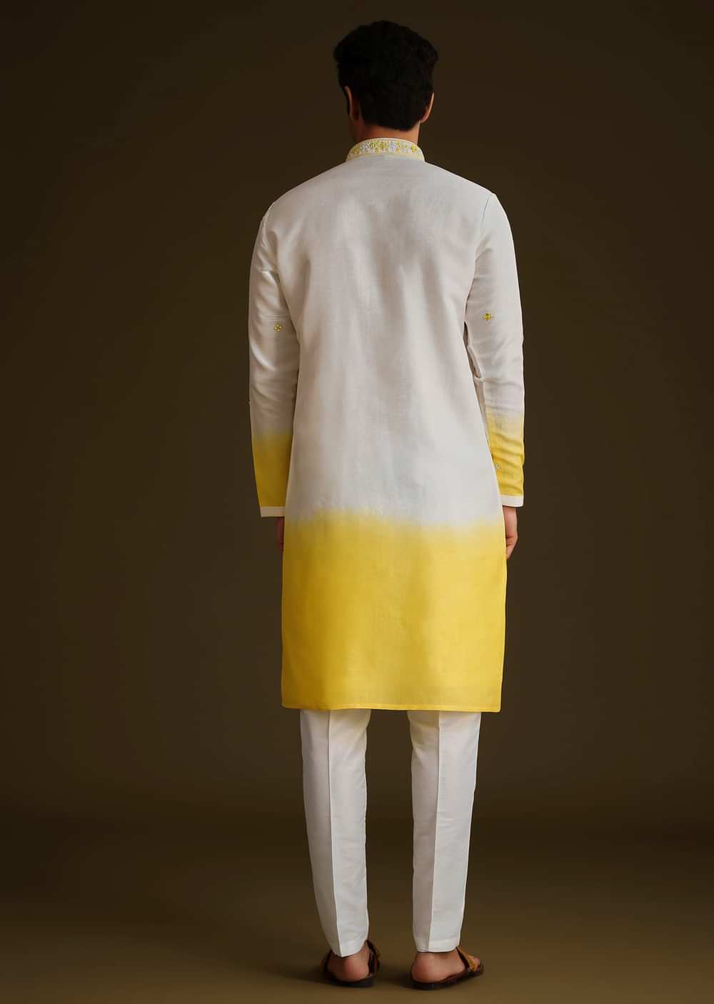 Yellow And Cream Ombre Silk Kurta Set