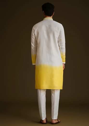 Yellow And Cream Ombre Silk Kurta Set