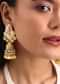 Yellow And Gold Kundan Dangler Earrings In Mix Metal