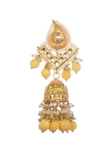 Yellow And Gold Kundan Dangler Earrings In Mix Metal