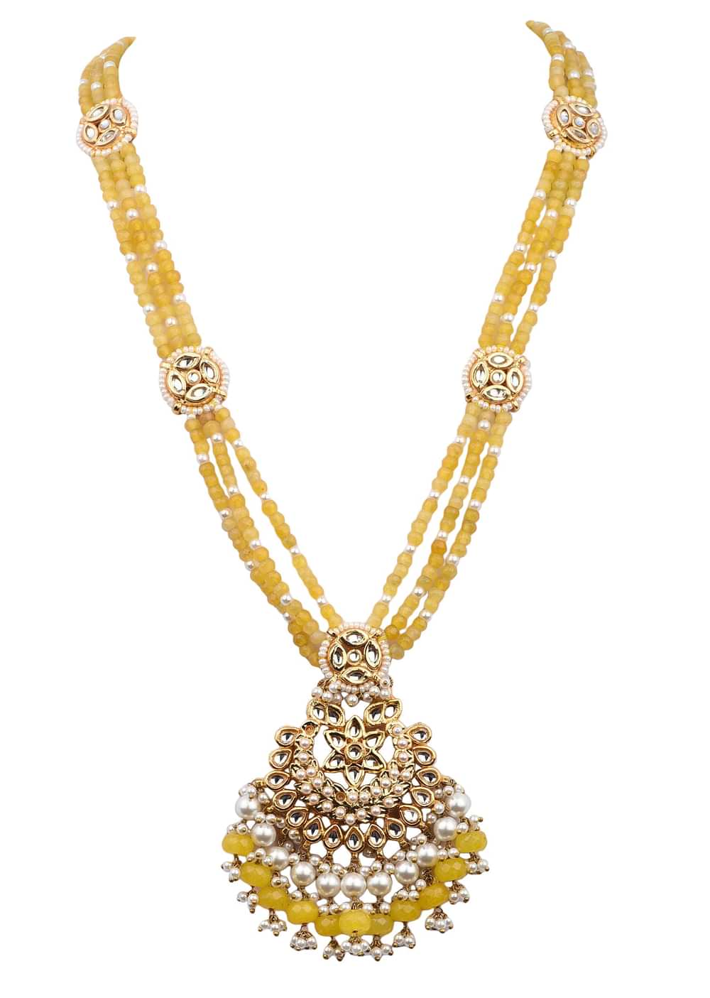 Yellow And Gold Kundan Long Necklace Set