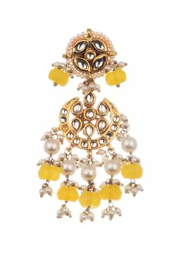 Yellow And Gold Kundan Mix Metal Short Necklace Set