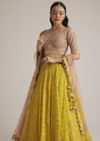 Yellow and Mauve Embroidered Lehenga Set With Net Dupatta