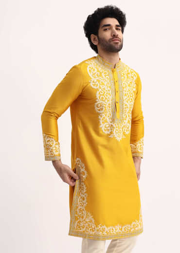 Mustard Yellow Kurta Set With Threadwork
