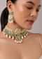Yellow And Pink Kundan Choker Set With Bead Drops And Meenakari