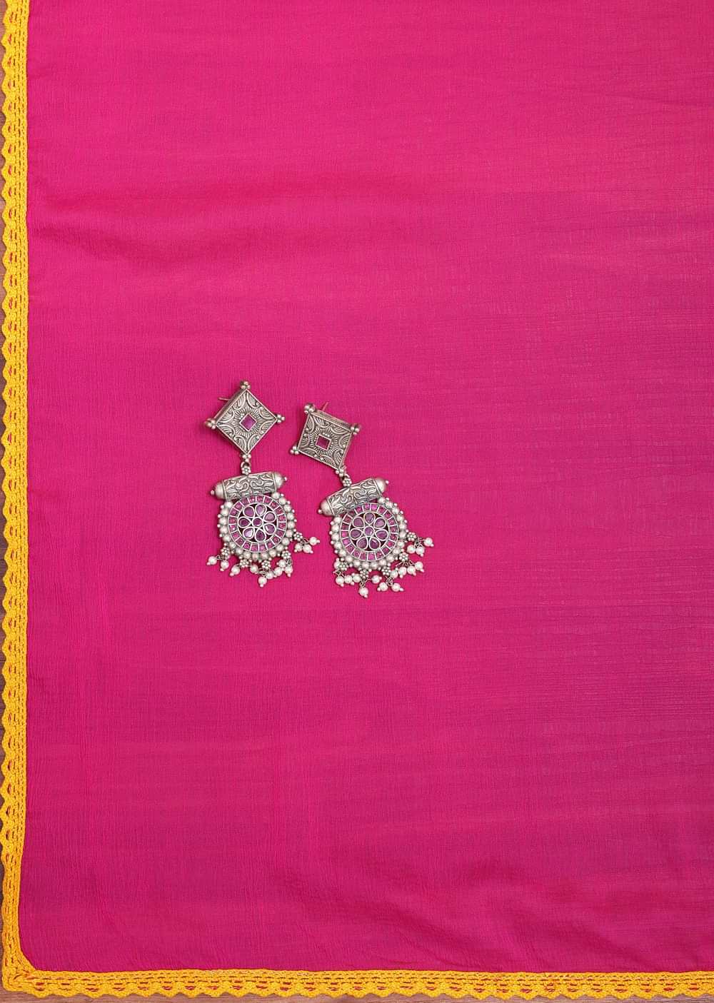Yellow And Pink Patola Printed Tussar Dress Material
