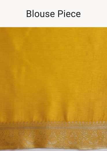 Yellow Banarasi Silk Handloom Saree With Zari Stripes And Unstitched Blouse Piece