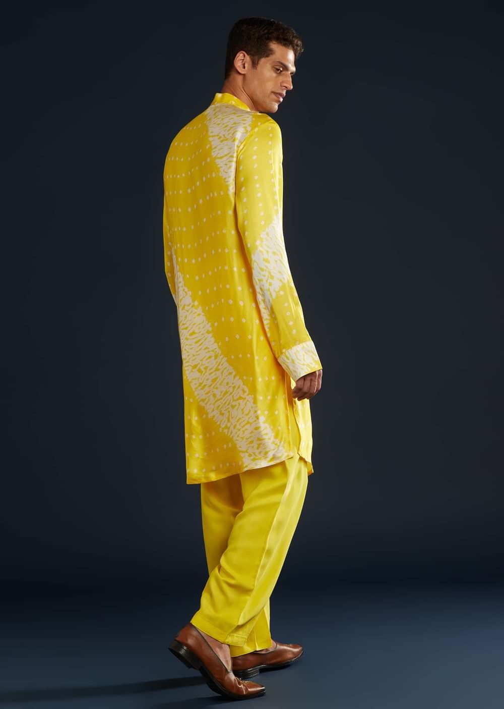Yellow Bandhani and Shibori Print Kurta Set