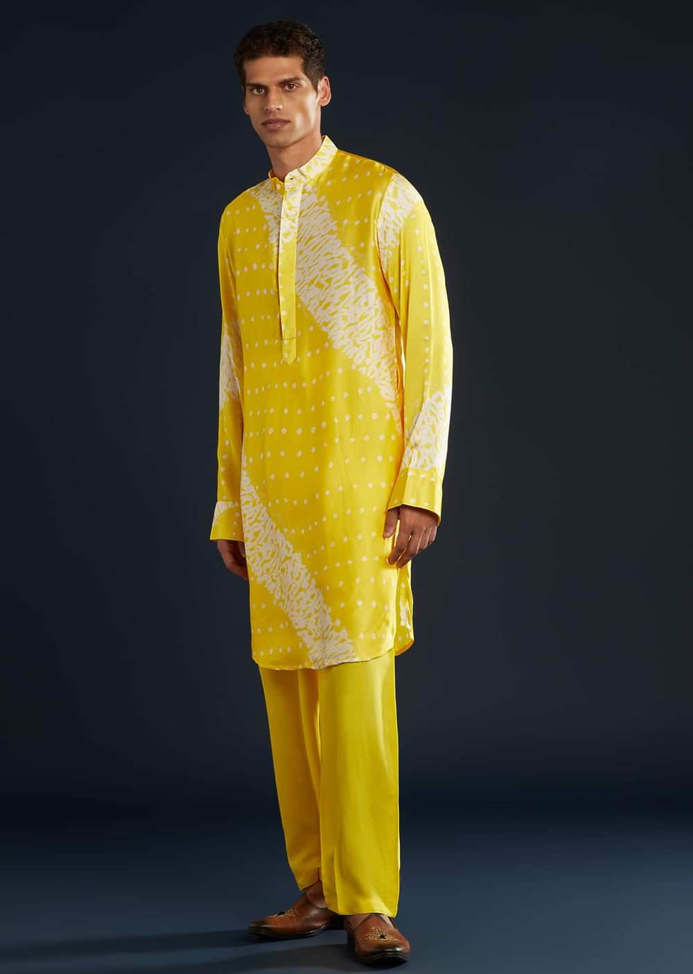 Yellow Bandhani and Shibori Print Kurta Set