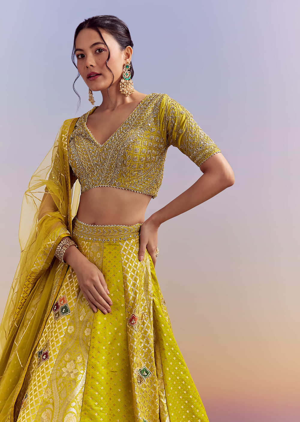 Yellow Brocade Organza Bridesmaid Lehenga With Zardosi Embroidery