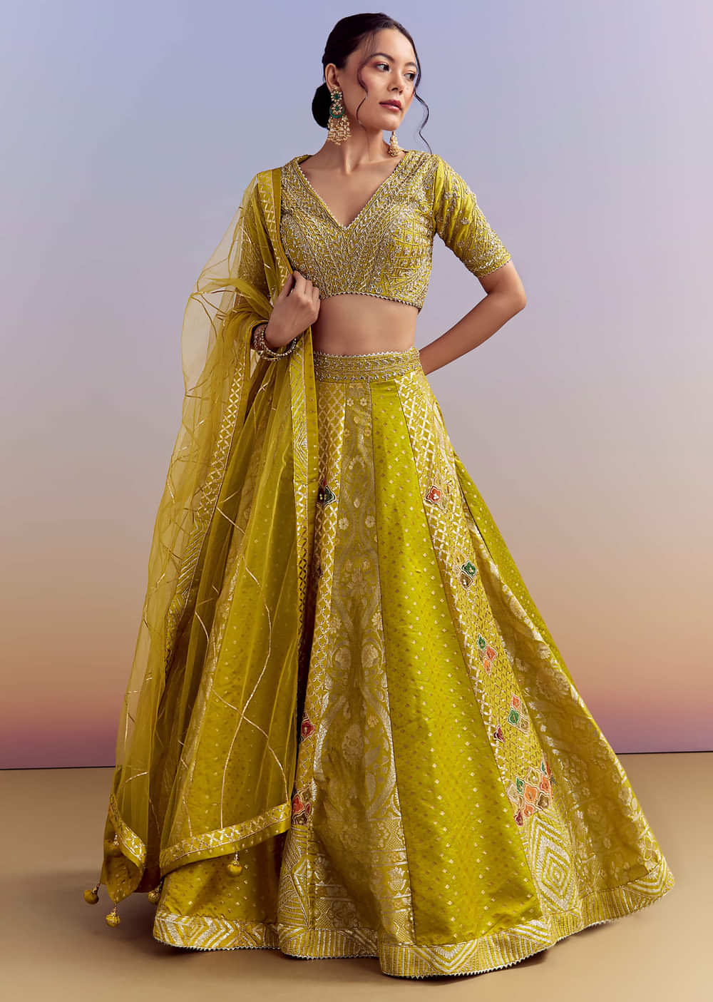 Yellow Brocade Organza Bridesmaid Lehenga With Zardosi Embroidery