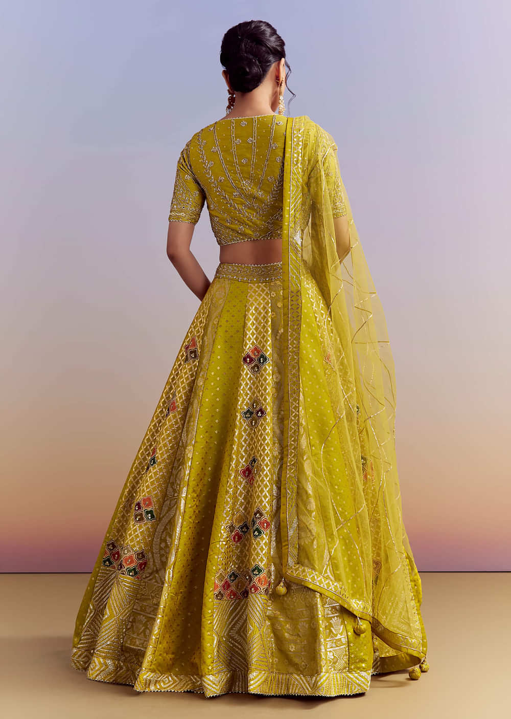 Yellow Brocade Organza Bridesmaid Lehenga With Zardosi Embroidery