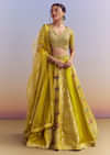 Yellow Brocade Organza Bridesmaid Lehenga With Zardosi Embroidery