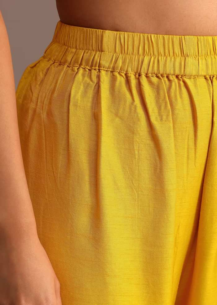 Yellow Brocade Weave Anarkali Set With Dupatta