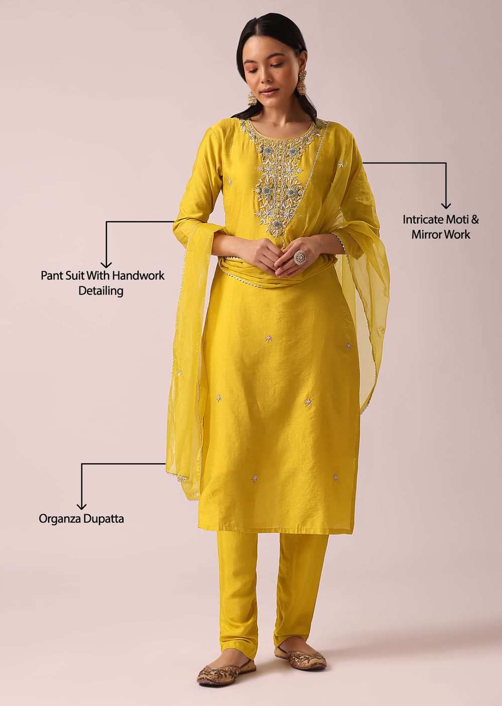 Yellow Chanderi Kurta Set with Organza Dupatta