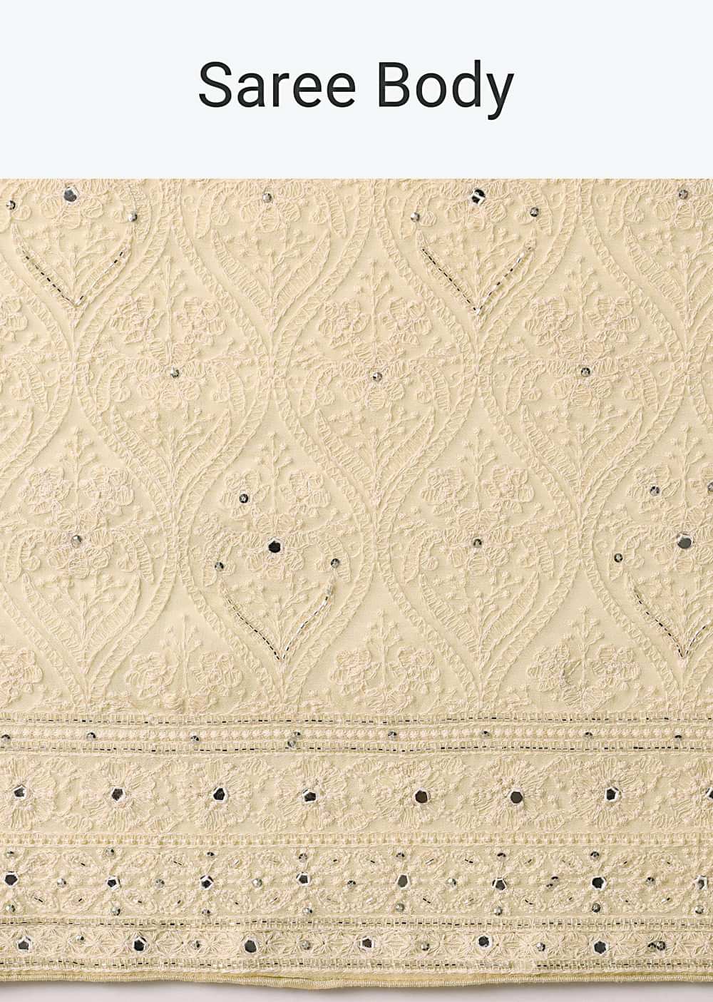 Yellow Chikankari Lucknowi Saree And Unstitched Blouse Piece