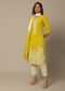 Yellow Cotton Pant Set With Thread Embroidered Motifs